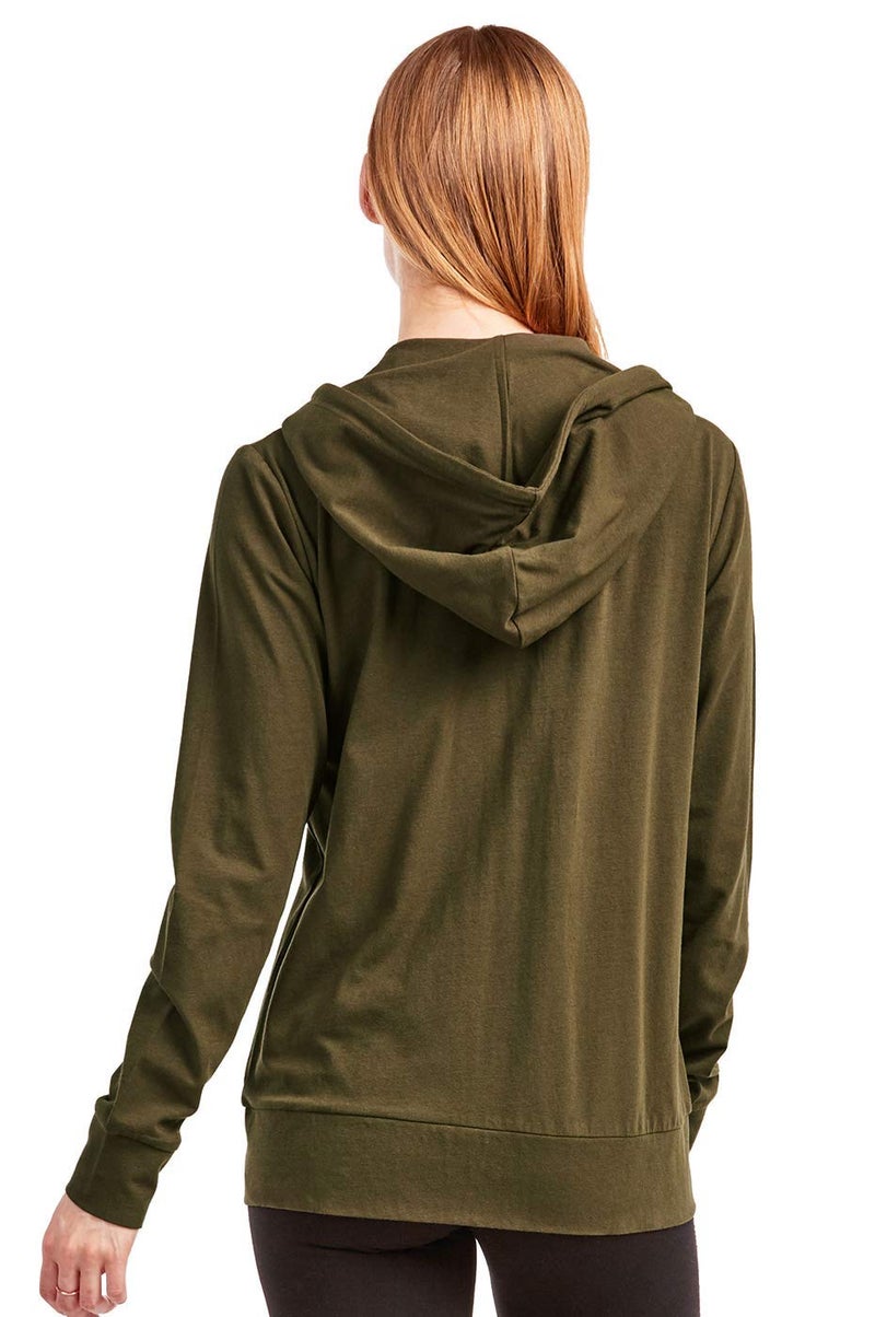 Sofra Women's Thin Cotton Zip Up Hoodie Jacket (M, Olive) - Image 4